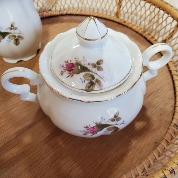 Vtg UCAGCO made in Japan Old Rose Pattern Cream & Sugar set with lid - Picture 10 of 12